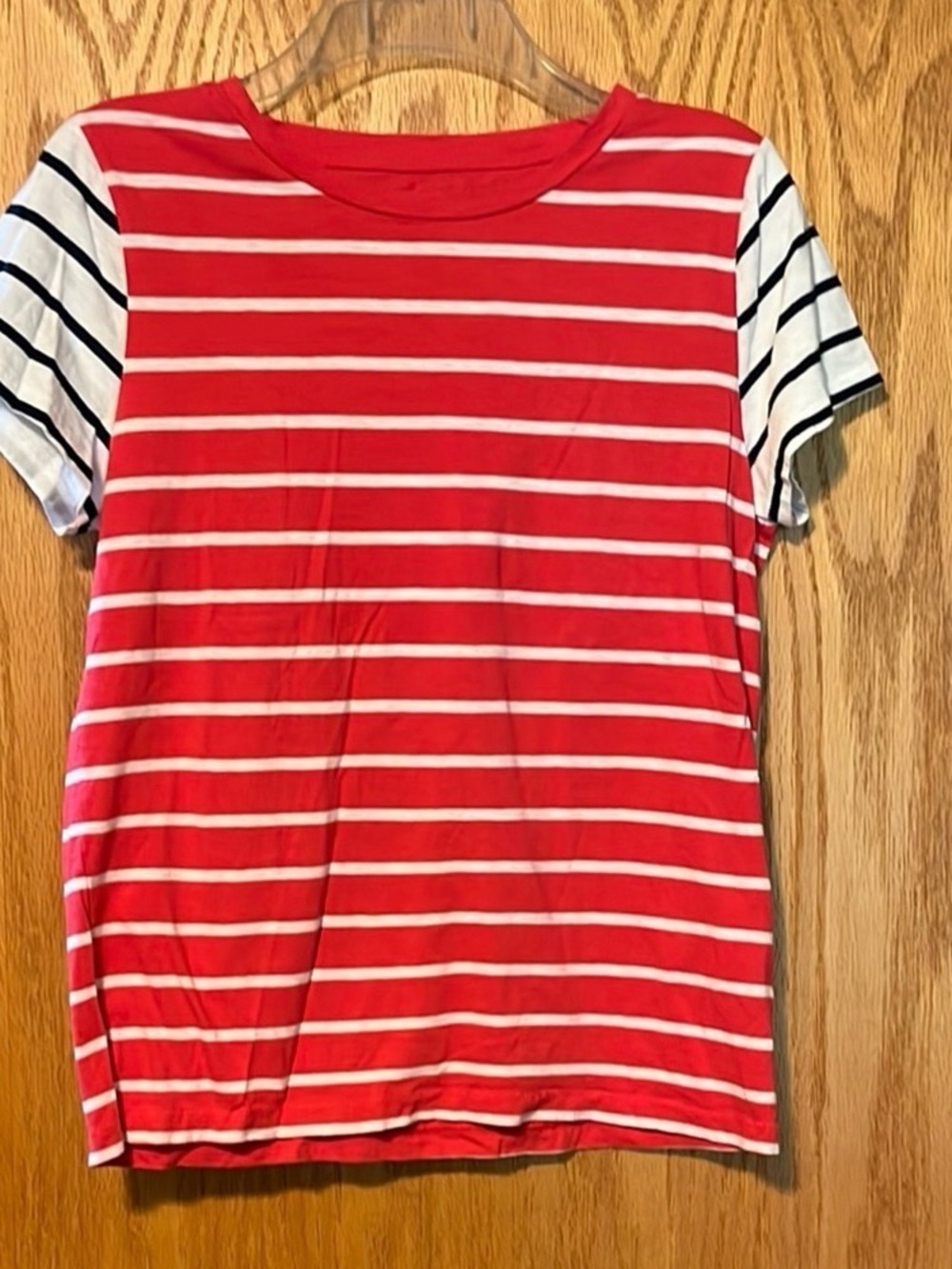 J. Crew Red & White Striped Short Sleeve Tee with Contrast Sleeves
